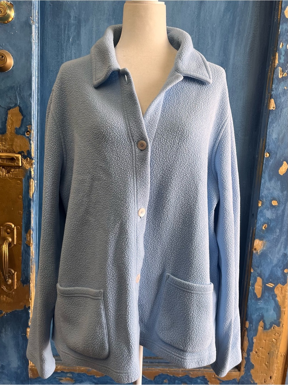L.L. Bean Light Blue Teddy Fleece Button Jacket